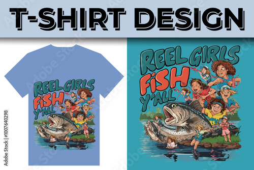 Fishing creative t-shirt emblem typography illustration design  template 