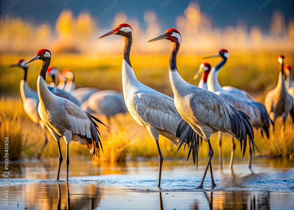 Obraz premium Elegant Crane Birds in Natural Habitat Showcasing Majestic Beauty and Graceful Movements