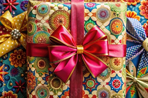 Elegant Gift Wrap Backdrop for Celebrations, Events and Holiday Decor with Colorful Patterns and Textures