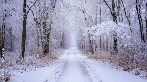 Wallpaper Mural A snow-covered path through a winter forest Torontodigital.ca