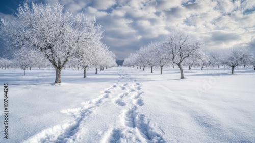 Wallpaper Mural Snow-Covered Trees and Footprints in a Snowy Field Torontodigital.ca