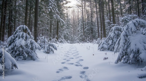 Snow-Covered Path Through a Winter Forest