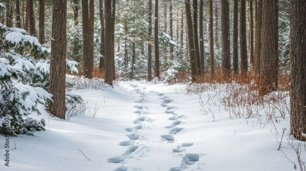 Footprints in a Snowy Forest Path Footprints in a Snowy Forest Path