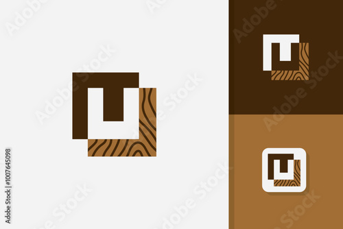u letter wood logo design vector template