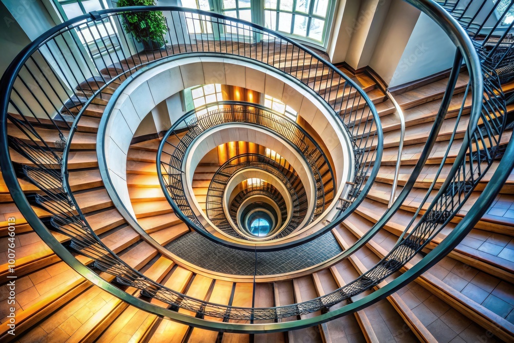 Fototapeta premium Elegant Spiral Staircase Architectural Design Showcasing Modern Aesthetics and Unique Structure