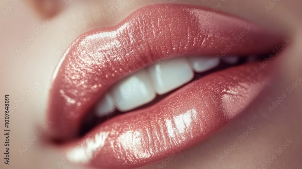 Close-up of Glossy Lips with Shimmering Makeup Close-up of Glossy Lips with Shimmering Makeup