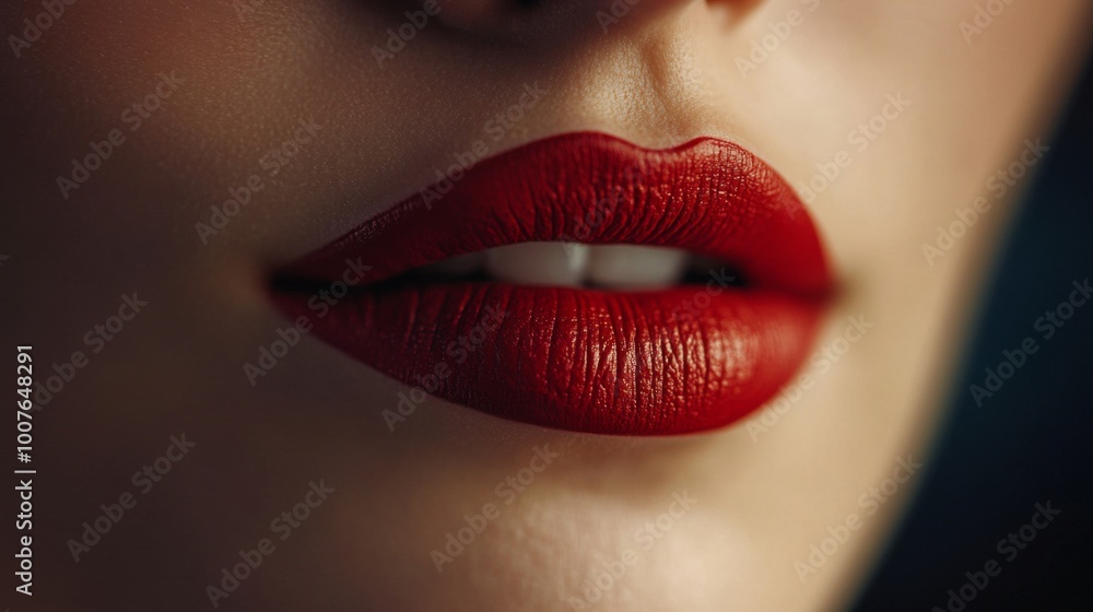 Fototapeta premium Close-up of a Woman's Full Red Lips