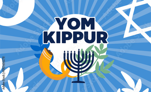 happy yom kippur with jewish ornaments