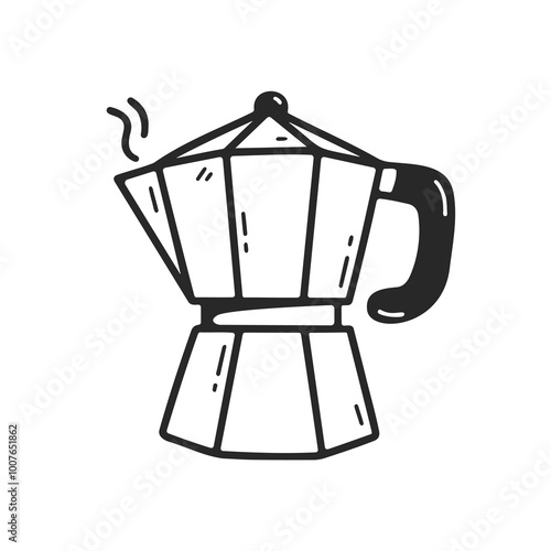 Hand-drawn Moka pot vector illustration in a minimalist style. Perfect for coffee shop branding, cafe menus, or coffee-related products.