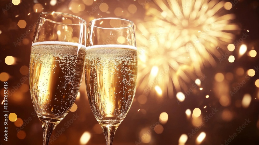 Two Champagne Flutes with Sparkling Background Two Champagne Flutes with Sparkling Background