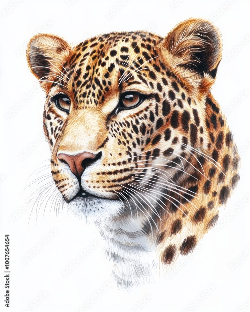 Obraz premium Close-up pencil drawing of leopard, panthera pardus, looking to the side.