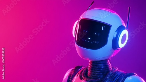 Wallpaper Mural A futuristic robot adorned with vibrant neon lights set against a gradient background, embodying cutting-edge technology and innovation. This glowing robot features a sleek design Torontodigital.ca