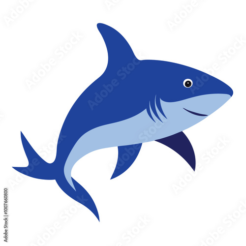 Sea bull blue shark actual colour vector illustration on the white background, black and white colour shark