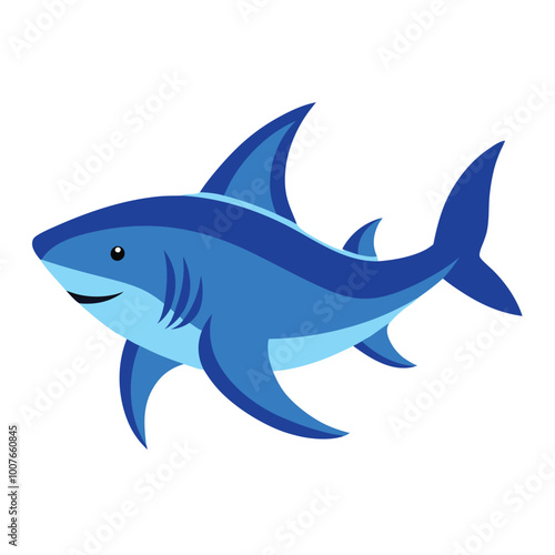 Sea bull blue shark actual colour vector illustration on the white background, black and white colour shark