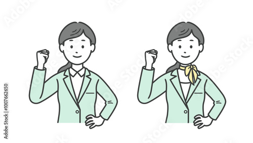 ガッツポーズをする女性ビジネスマンの上半身イラスト