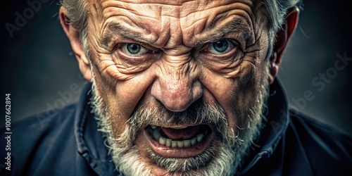 Intense expression of an elderly man displaying anger and aggression in a portrait setting