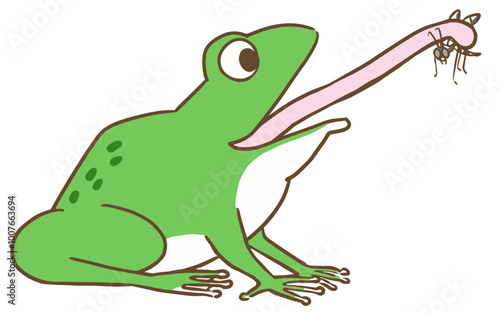 舌で昆虫を捕獲して食べる蛙のベクターイラスト