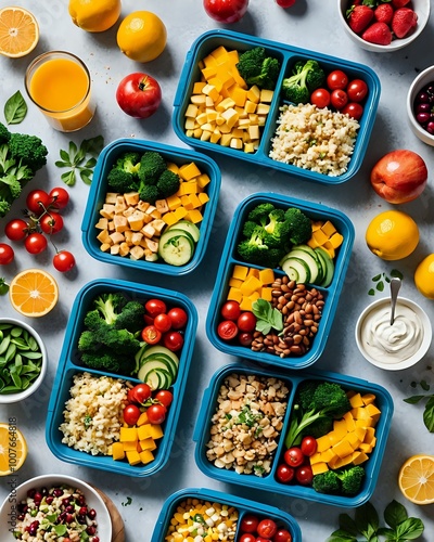 Vibrant Healthy Meal Prep: Fresh Ingredients in Natural Light for Eye-Catching Advertising