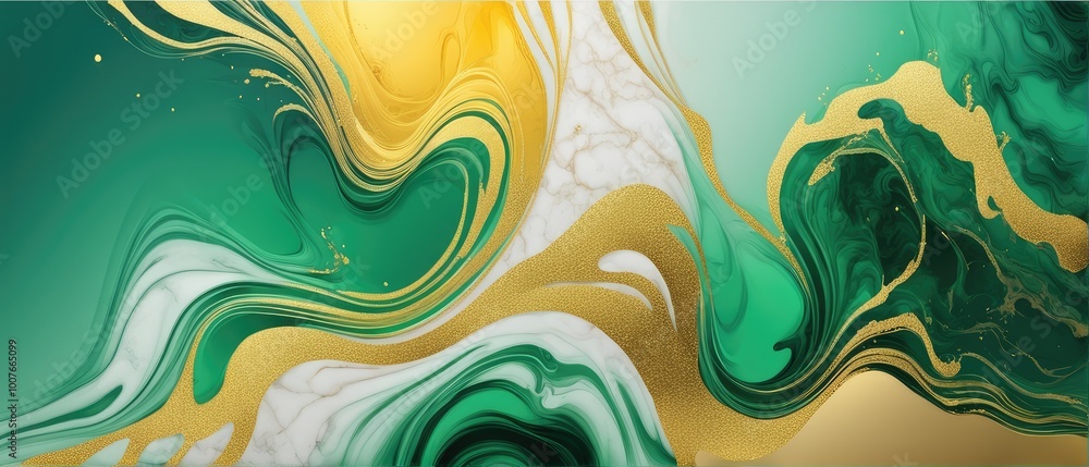 Abstract Green, Gold and White Swirling Marble Texture Abstract Green, Gold and White Swirling Marble Texture