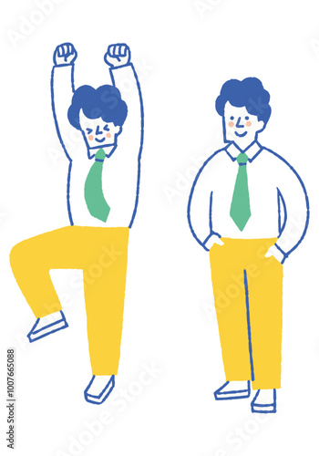A pleased man and a man with his hands in his pockets_Color