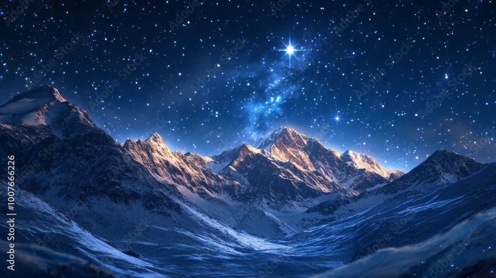 Snowy Mountain Range Under a Starry Night Sky Snowy Mountain Range Under a Starry Night Sky