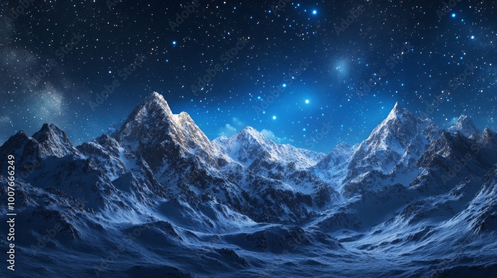 Snow-capped Mountain Range Under a Starry Night Sky Snow-capped Mountain Range Under a Starry Night Sky