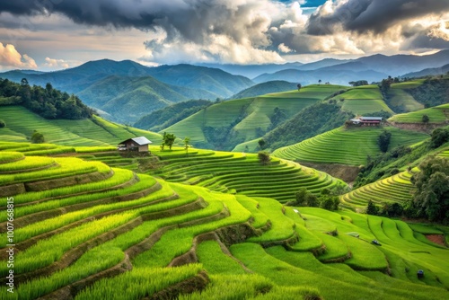 Lush Green Rice Terraces in Pa Pong Pieng, Chiang Mai, Thailand Capturing Nature's Beauty