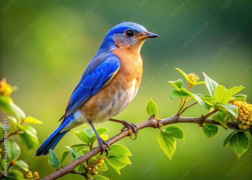 Majestic European Bluebird Perched on a Branch in a Lush Green Landscape of France's Countryside Majestic European Bluebird Perched on a Branch in a Lush Green Landscape of France's Countryside