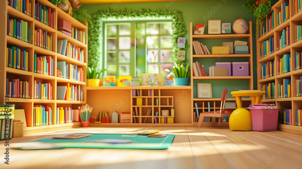 Fototapeta premium 3D cartoon Library School background
