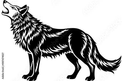  illustration of a Wolf Howling Silhouette