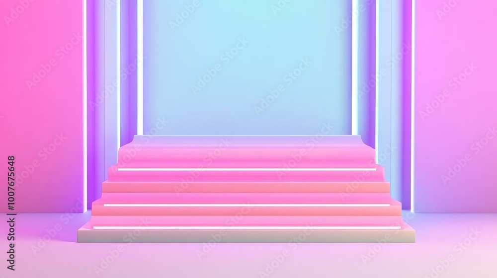 Abstract 3D render of neon pink and blue stairs. Abstract 3D render of neon pink and blue stairs.