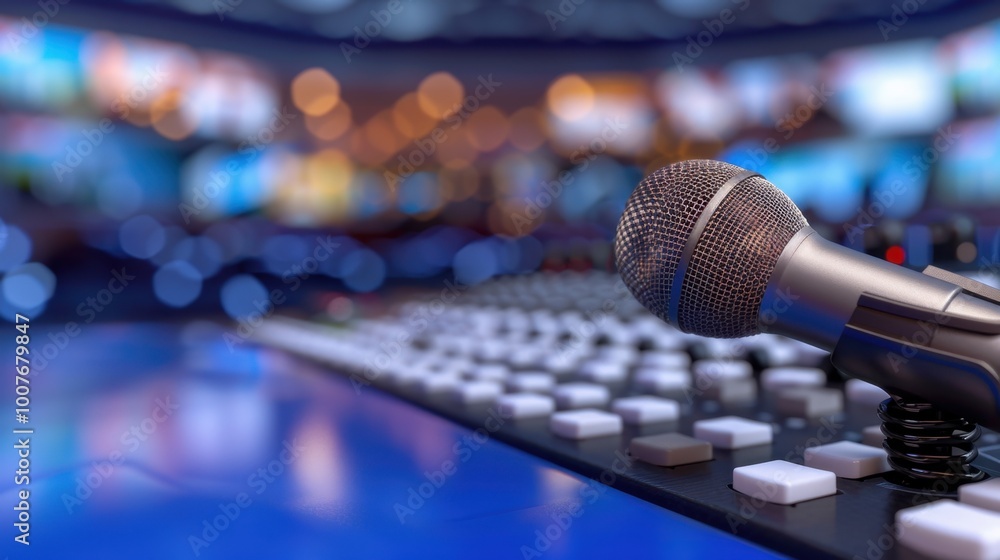 Studio Microphone on Audio Mixing Equipment Studio Microphone on Audio Mixing Equipment