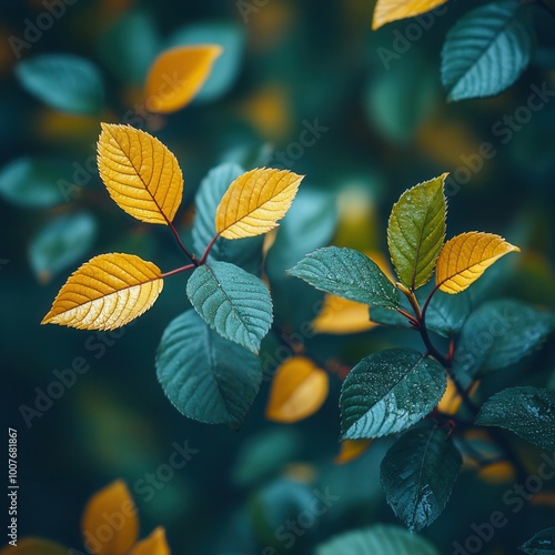 Autumn Leaves with Vibrant Yellow and Green Colors