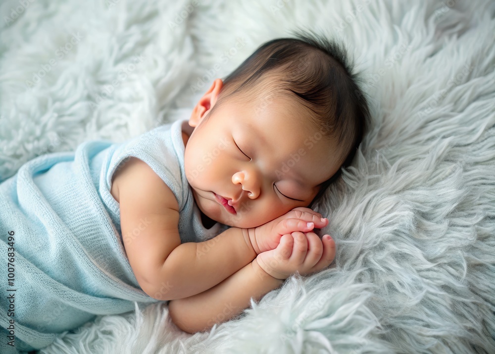 Peaceful Moment: Sleeping Asian Baby's Hand Resting Comfortably on Soft Carpet Surface Peaceful Moment: Sleeping Asian Baby's Hand Resting Comfortably on Soft Carpet Surface