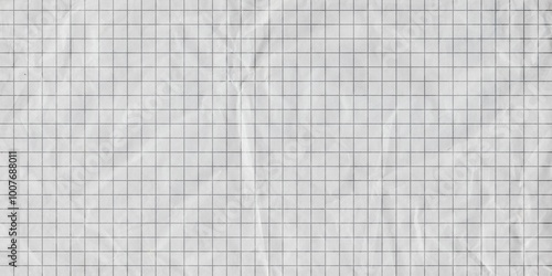 Grid pattern background on crumpled paper texture. Crumpled grid paper texture background. Black white grid background. Thin line pattern background