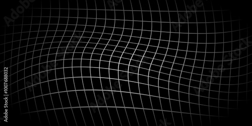 Abstract Geometric Background with Wavy White Grid Lines on Black photo