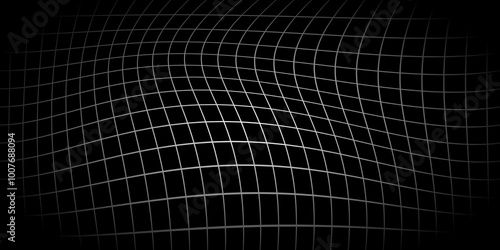 Abstract Geometric Background with Wavy White Grid Lines on Black