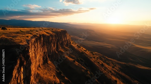 Scenic view of rocky cliffs at sunset showcasing natural beauty and dramatic lighting.