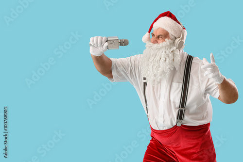 Santa claus singing karaoke...