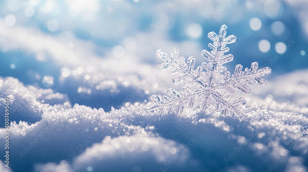 A Delicate Snowflake Resting on a Blanket of Snow A Delicate Snowflake Resting on a Blanket of Snow