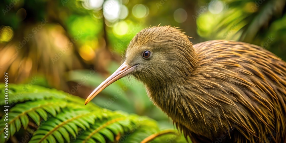 Obraz premium Side View of a Kiwi Bird in Natural Habitat Capturing Unique Features and Characteristics