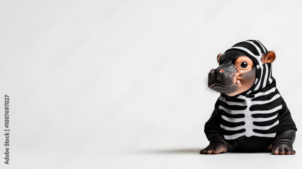 Fototapeta premium Cute animal in a skeleton costume, white isolate background