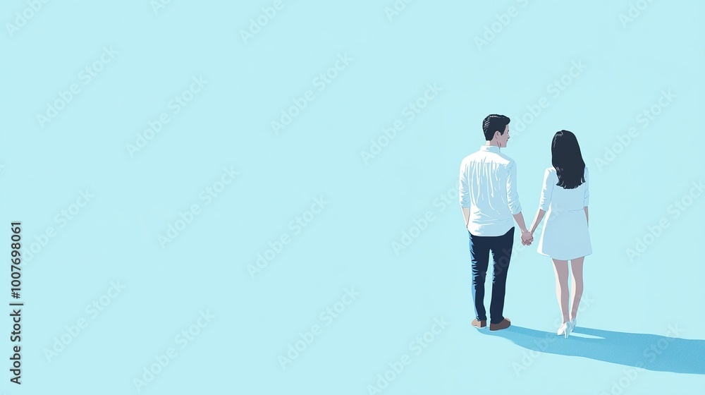 A Couple Walking Away From the Viewer, Holding Hands A Couple Walking Away From the Viewer, Holding Hands