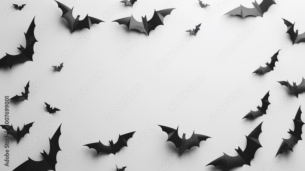 Fototapeta premium Black bats paper cut outs border frame with room for copy text Halloween conservation