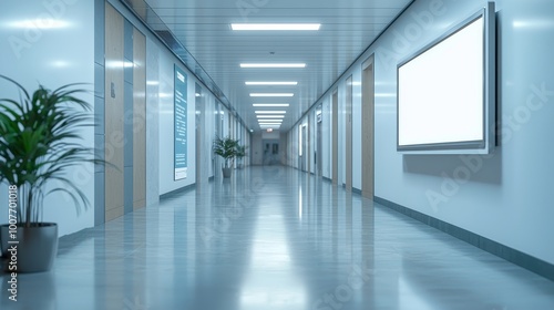 Wallpaper Mural Large white sign used as a signpost in the office corridor. The realistic design blends perfectly with the modern office interior, providing clear visibility of the direction. Torontodigital.ca