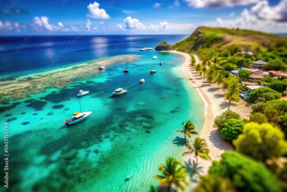 Stunning Aerial View of Tropical Beach and Crystal Clear Waters of Santa Lucia Island in the Caribbean Stunning Aerial View of Tropical Beach and Crystal Clear Waters of Santa Lucia Island in the Caribbean