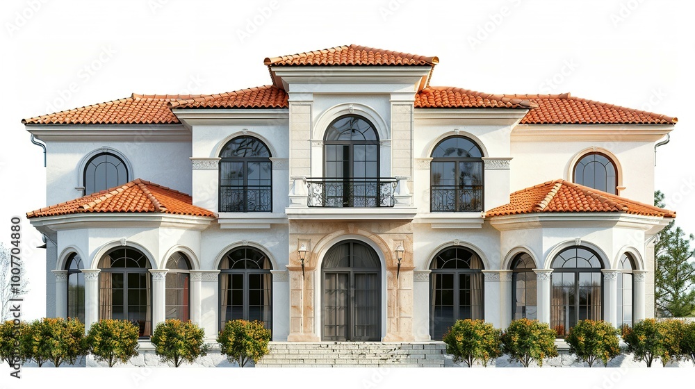 Luxurious Mediterranean Villa: Characterized by Arched Windows and Terracotta Roof Luxurious Mediterranean Villa: Characterized by Arched Windows and Terracotta Roof