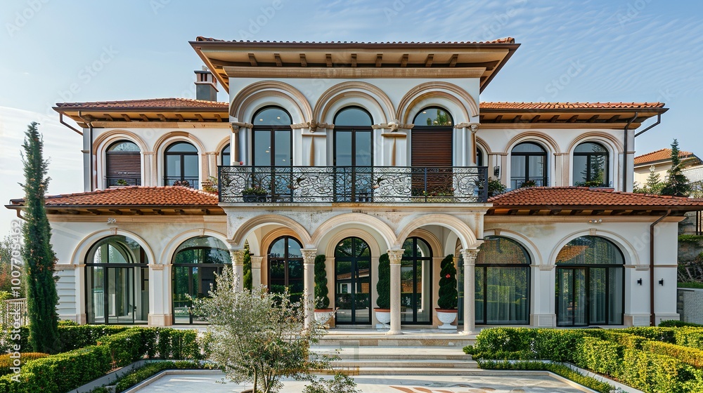Luxurious Mediterranean Villa: Characterized by Arched Windows and Terracotta Roof Luxurious Mediterranean Villa: Characterized by Arched Windows and Terracotta Roof