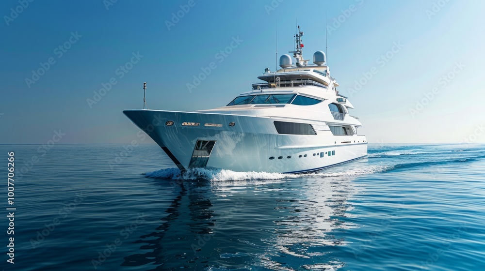 A luxurious 50-meter motor yacht with a sleek, modern design and hybrid propulsion system, gracefully cruising on calm blue waters. This stunning vessel features a stylish aluminum hull A luxurious 50-meter motor yacht with a sleek, modern design and hybrid propulsion system, gracefully cruising on calm blue waters. This stunning vessel features a stylish aluminum hull
