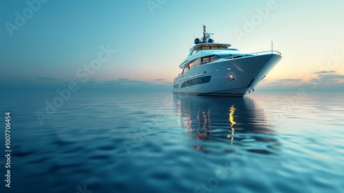 A luxurious 50-meter motor yacht with a sleek, modern design and hybrid propulsion system, gracefully cruising on calm blue waters. This stunning vessel features a stylish aluminum hull photo